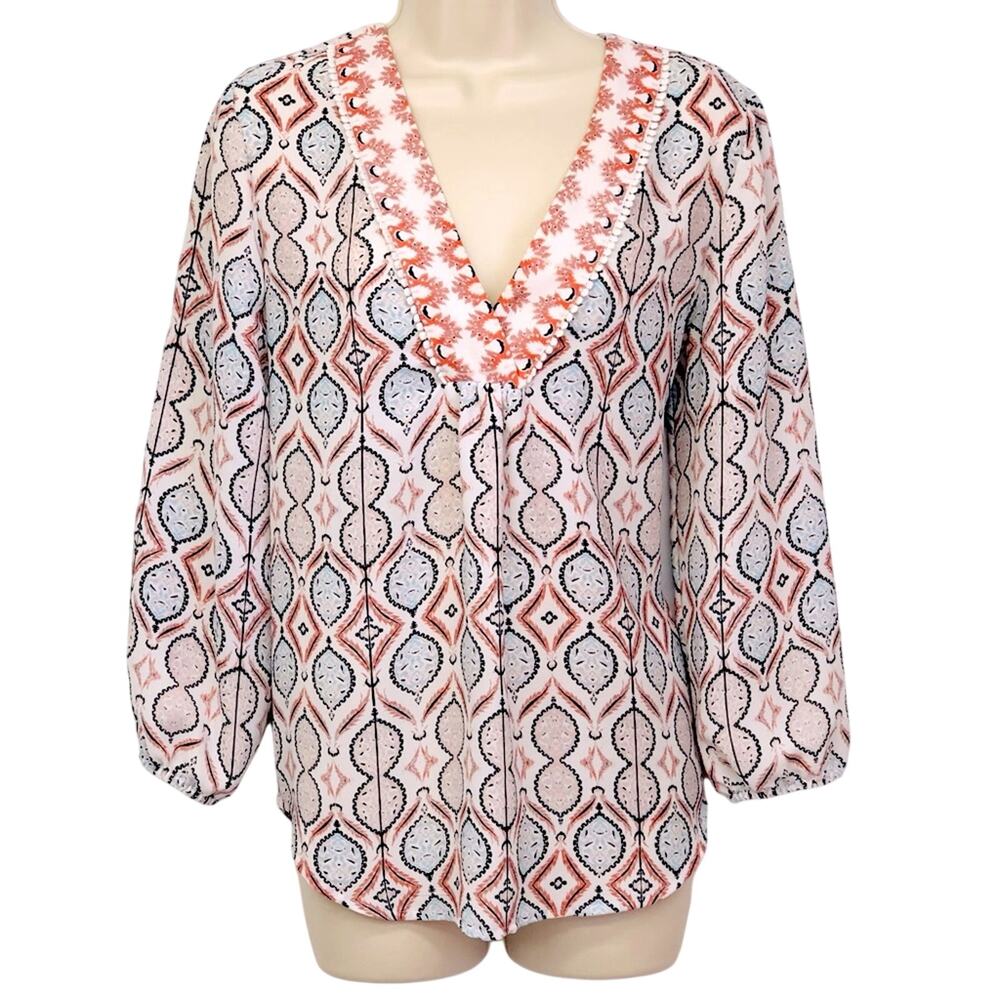 Ivanka Trump Coral Cream Turquoise Pop Over Top Versatile Flattering Fit